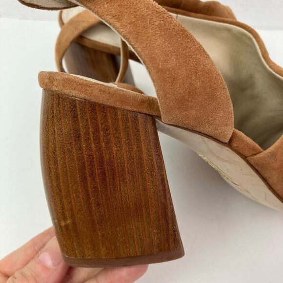 Louise Et Cie Sz 8 Kyvie Cinnamon Suede Sandals Ankle Straps Structured Heel - Picture 11 of 16